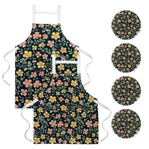 Lot tabliers cuisine vintage roses jaunes imperméables réglables homme femme poches