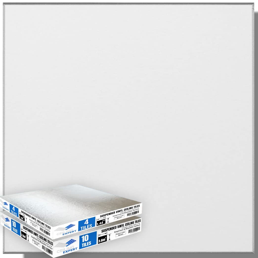 Suspended Vinyl Ceiling Tiles 595mm x 595mm x 7mm EASYCLEAN & Wipeable 600mm x 600mm Pack of 14 Tiles for 5.04m2 Area