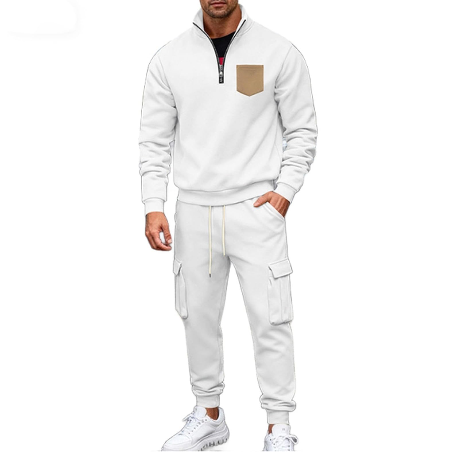 Conjunto Deportivo de Invierno para Hombre 2 Piezas Sudadera con Cremallera de un Cuarto Jersey y Pantalones Deportivos Conjunto Deportivo a Juego