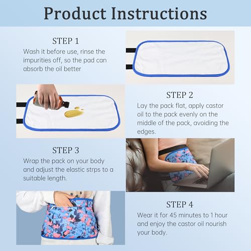 Image of 2 Pack Castor Oil Pack Wrap, Reusable Castor Oil Pack Organic Cotton Anti Oil Leak(Oil are Not Include) Flower