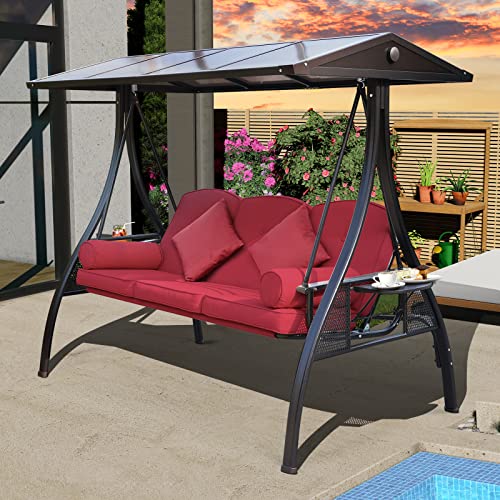 NOBLEMOOD Outdoor Porch Swing with Polycarbonate Hardtop