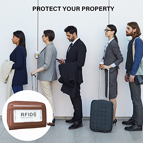 Image of RFID Blocking Genuine Leather Credit Card Case Holder Security Travel Wallet (Light brown)