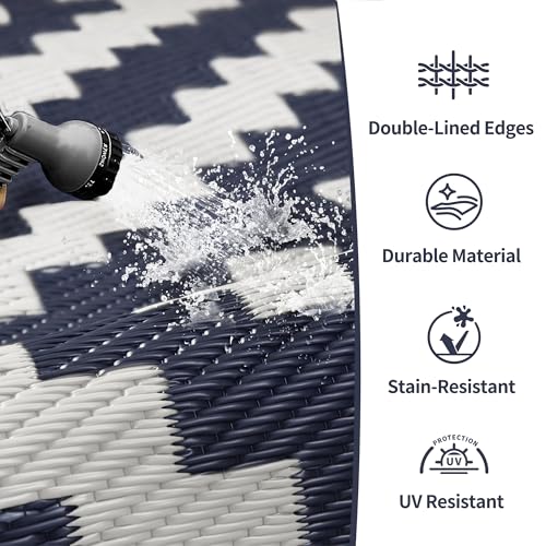 Image of GENIMO Outdoor Rug, Waterproof Plastic Rugs for Patio, 6'x9' Blue White