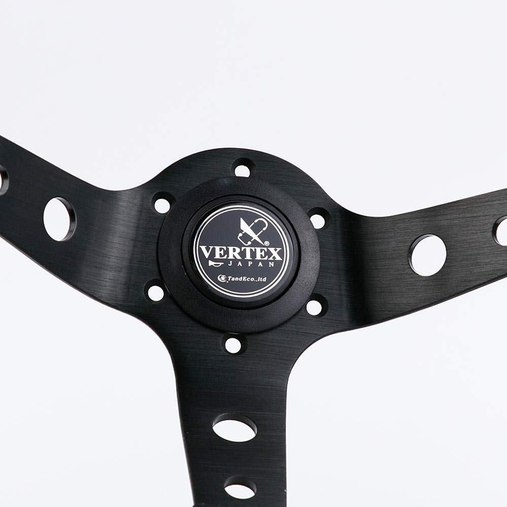 13inch Vertex Weiß Stickerei Schwarz-echtes Leder Drift Sport Lenkräder mit blauen Nähten Holzlenkrad (Color : Black)
