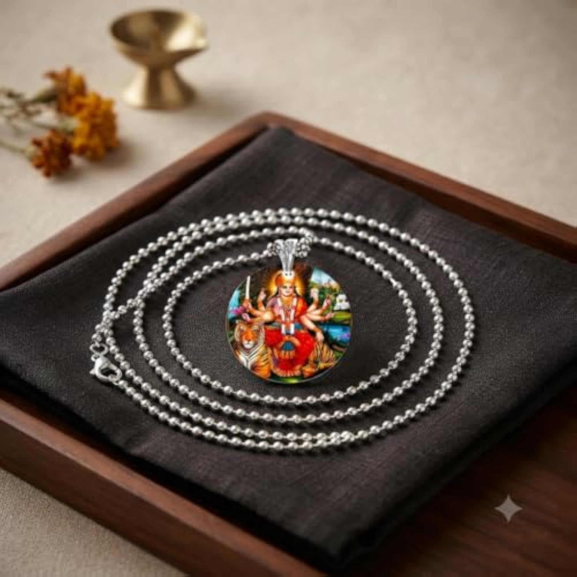 Maa Goddess Durga Sherawali Multicolor Acrylic Pendant Necklace