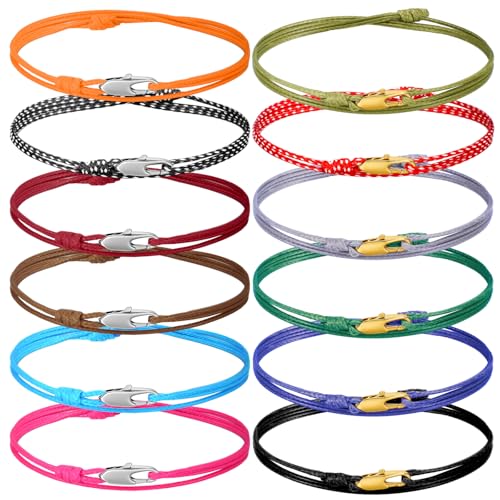 Liliaafar 12 Pcs Surfer Bracelets for Men & Women - Colorful Thin Cord Wrap Bracelets with Snap Hook Waterproof & Adjustable - Stackable As Anklets for Beach Outdoor Daily Wear
