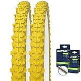KENDA Set: 2 x K829 GELB farbige Fahrrad MTB Reifen 26x1.95 + SCHLÄUCHE Autoventil