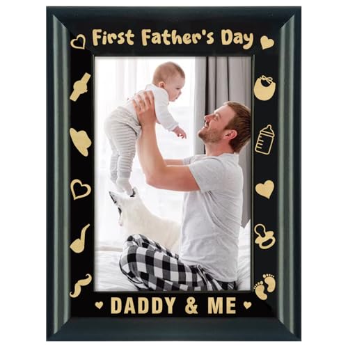 HEYINSHEN First Fathers Day Picture Frame for Dad Wood Daddy & Me Photo Frame First Time Dad Gifts from Baby Daughter Son Happy 1st Fathers Day Gift for New Dad 4 X 6 Photo Insert