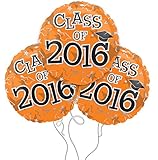 Graduation Cap Class of 2016 Mylar Balloons in Orange - 3 Pack