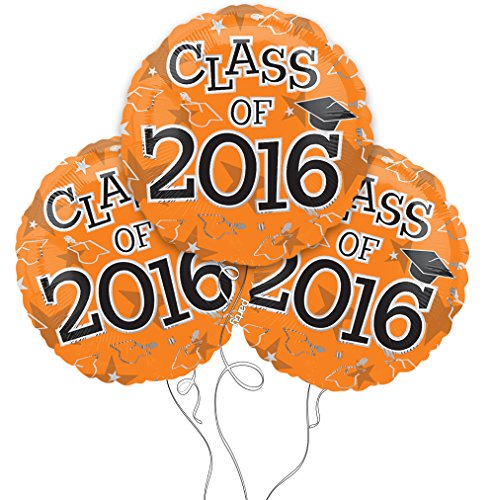 Graduation Cap Class of 2016 Mylar Balloons in Orange - 3 Pack