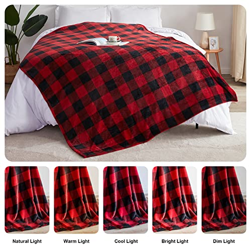 Touchat Fleece Throw Blankets, Buffalo Plaid Throw Blanket For Couch Sofa Bed, Soft Warm Fuzzy Cozy Plush Checkered Blanket, Lightweight Farmhouse Decor 50" X 60" (Red & Black) #TOP4