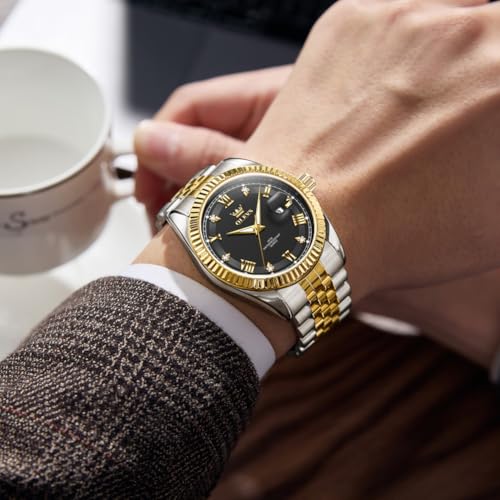 Image of OLEVS Classic Mens Watch Diamond Analog Luxury Watches Stainless Steel Waterproof Date Two Tone Luminous Watch for Men