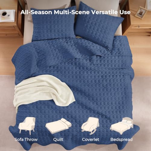 Image of Litanika King Quilt Bedding Set, 3 Pieces Blue Bedspreads & Coverlets Set | Cloud-like Soft, Breathable, lightweight, All-Season, Multi-Scenario, Machine Washable