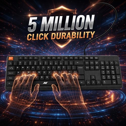 Image of Ant Master 05 Wired USB Keyboard - Full-Size 104 Keys with Numeric Pad | Membrane Silent Typing, 1.3m Cable, Plug & Play | Ergonomic Office & Home Keyboard for PC, Laptop, Mac & Linux - Black