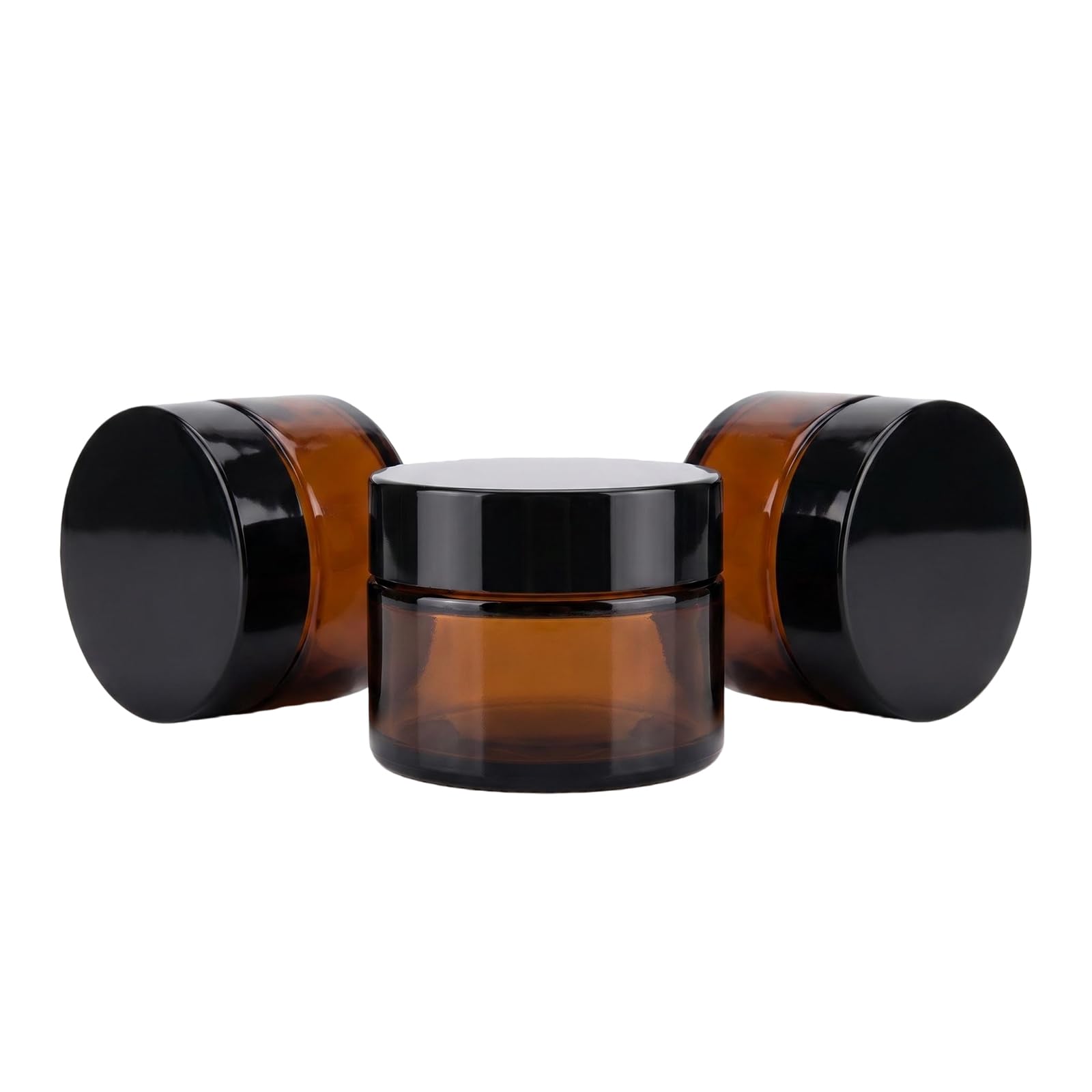 Erioctry Amber 3Pcs 30Ml (1Oz) Glass Refillable Cosmetic Cream Jar Pot Bottle Container Empty Face Cream Lip Balm Storage Container With Black Lids