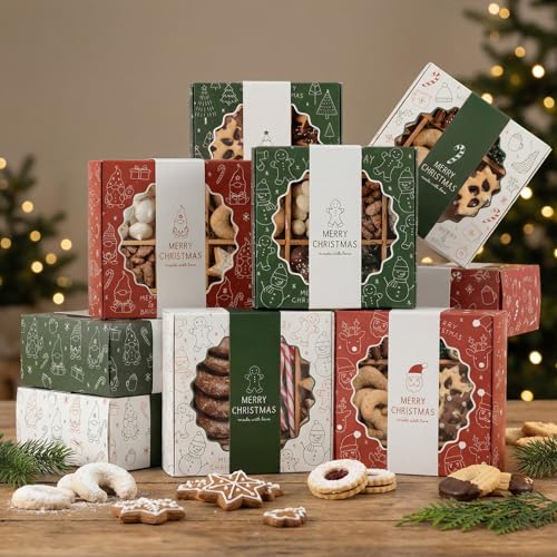 Beautiful Christmas Cookie Boxes Set Of 9 - Cute Containers Are Perfect To Share Delicious Homemade Cookies Candy Or Cupcakes With Friends & Family - Sturdy Tins With Lids For Holiday Gift Giving