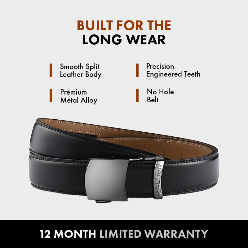 Image of HALDEN BURLEY Belts For Men Leather Original (Free Size Fits Up to 44 Inch Waist) Ratchet Straps, Unique Magnetic Auto-lock Buckle Belt For Man