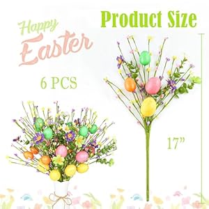 6 Pcs Easter Eggs Floral Picks with Flowers, Artificial Plant Decor, 17 inches, for Spring Easter Décor, Table Centerpieces, Gifts 6 Pcs Easter Eggs Floral Picks with Flowers Artificial Plant Decor 17 inches for Spring Easter Decor Table Centerpieces Gifts