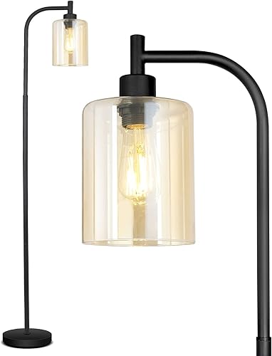 Miniatura 8 de Lámpara de pie industrial con pantalla de vidrio fantasía, bombilla LED de 6 W incluida, moderna, con interruptor de pie, brillante, para sala de