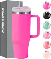 Copo Térmico com Tampa 1200 Ml Caneca Garrafa Térmica Com Canudo - Inox Parede Dupla (Pink)