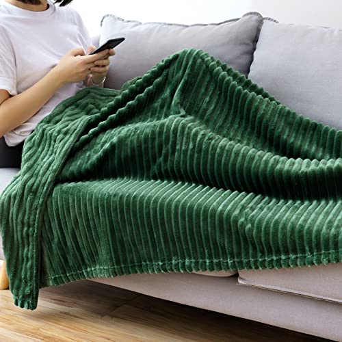 MIULEE Flannel Fleece Throw Blankets Soft Warm Comfortable Throws for Sofa Corduroy Fluffy Blanket Bed Throw for Bedroom Couch Travel Kids Bedroom Accessories 60x80Inch Dark-green - Image 4