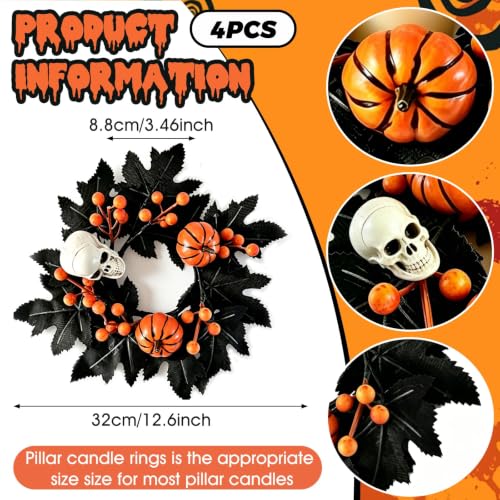 Image of 4 PCS Halloween Candle Rings Skeleton Maple Leaves Front Door Wreath