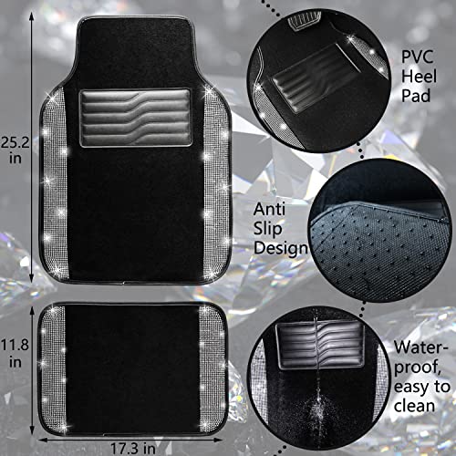 Tidodiusea Bling Car Floor Mats, Universal Size Fit 95% Automovtive, Sparkle Diamond Rhinestones, Anti-Slip Pvc Heel Pad, Bling Car Accessories For Women (Blue Diamond) #TOP4