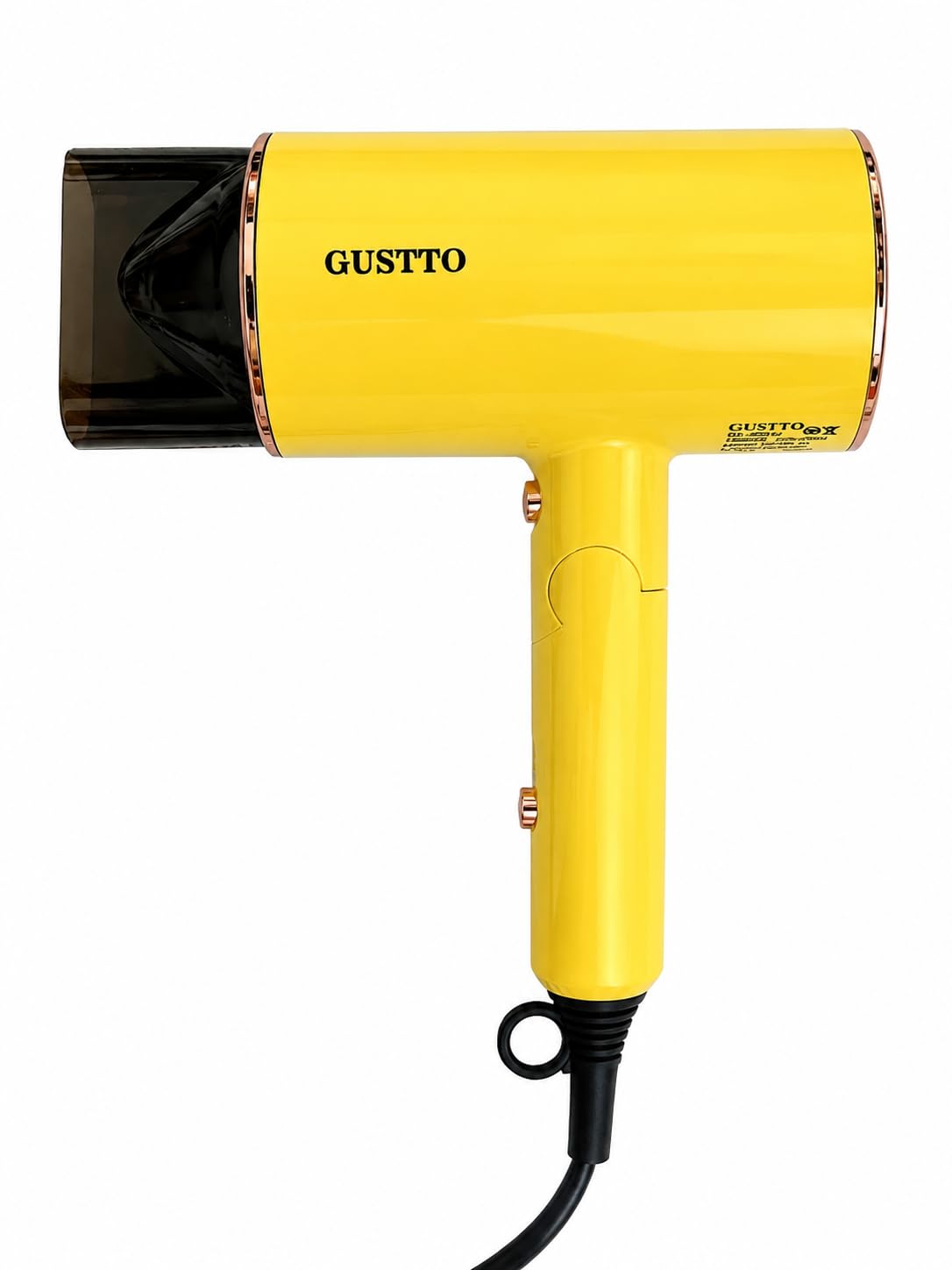 GUSTTO 1800W Hair Dryer | Continuous Cool Air Flow for Sensitive Scalp | Foldable Travel-Friendly | White with Rose Gold Accent | Hot & Cold Settings (Sunflower Yellow)