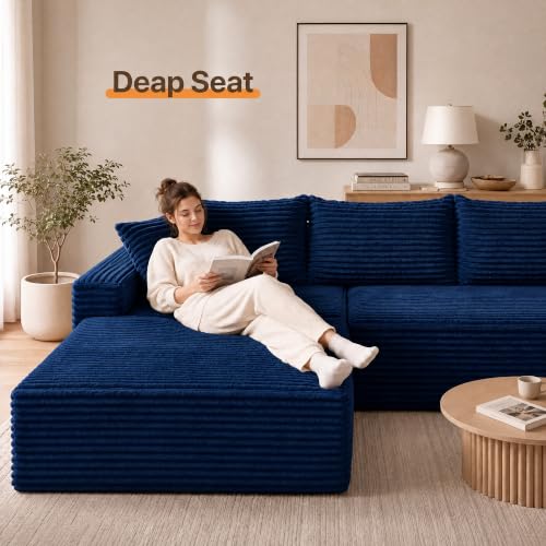 Image of Claiks 104 inch Boneless Couch, Cloud Couch Sectional, Blue