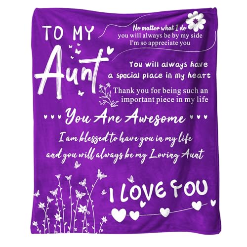 to My Aunt 50X60 Soft Throw Blanket 310 Grams Purple Throw Gifts for Aunts Meaningful Mother's Day Present for Your Auntie Designed for Easy Maintenance