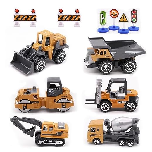 Alloy Construction Engineering Vehicle Toys Set 12 Pack Stacker,Big Forklift,Heavy Duty Roller,Excavator,Heavy Transport Vehicle,Engineering Mixer Set for Kids Boys