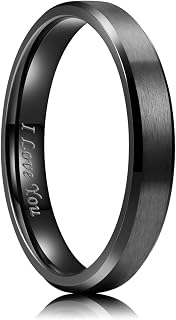King Will 316L Stainless Steel Wedding Ring for Men Women Laser I Love You | 2mm-8mm Width, Black/Silver/Gold Wdding Band, Laser-Engraved I Love You Multic Style, Comfort Fit, Everyday Wear, Size 4-16