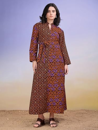 Image of PURVAJA Women's Mandarin Collar Cotton Blend Dress