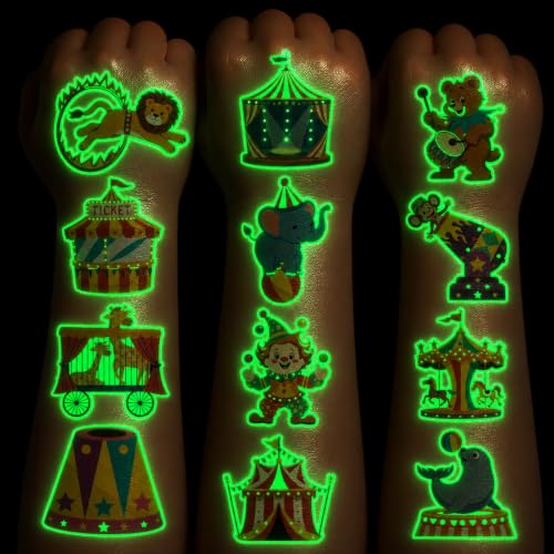 96 PCS Glow in the Dark Temporary Tattoos for Kids - Carnival Circus Clown