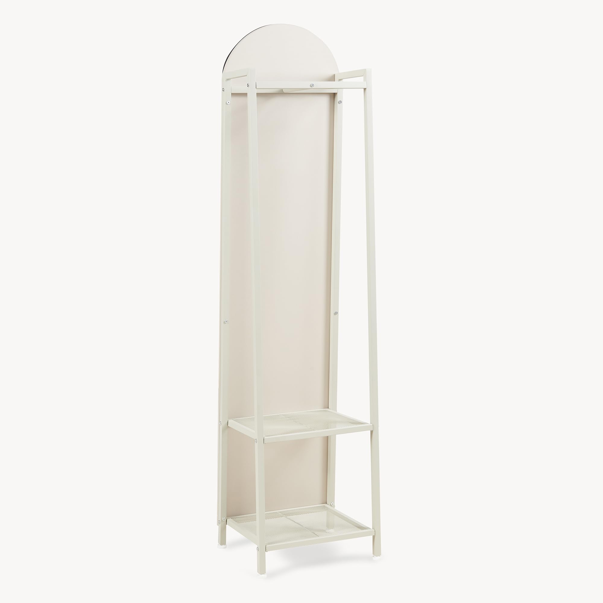 [en.casa] Espejo de Pie y Perchero Frenraby Mueble de Salón con Espejo de Cuerpo Entero 2 en 1 con Estantes y Barra para Colgar Ropa Dormitorio Vestidor Entrada Metal 165 x 40 x 35 cm - Oatmeal