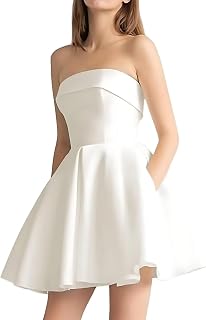Strapless Homecoming Dresses 2025 with Pockets Satin A Line Short Wedding Party Formal Dress ZXLPD004