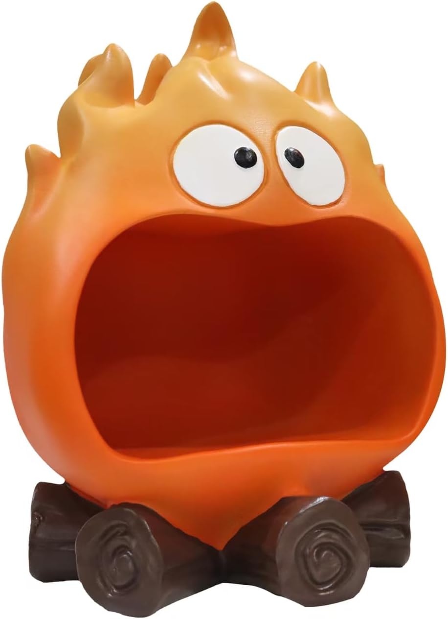 Dosker Funny Resin Flame Statue with Candy Dish & Key Dish, Entryway Table Candy Bowl Decor (Orange)