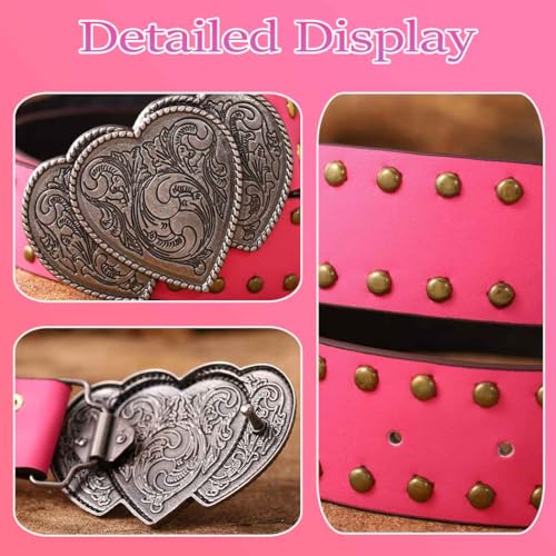 Women Western Belt Heart Buckle Leather Belt for Jeans Pants Dresses Vintage Y2K Cowgirl Cowboy Belt3
