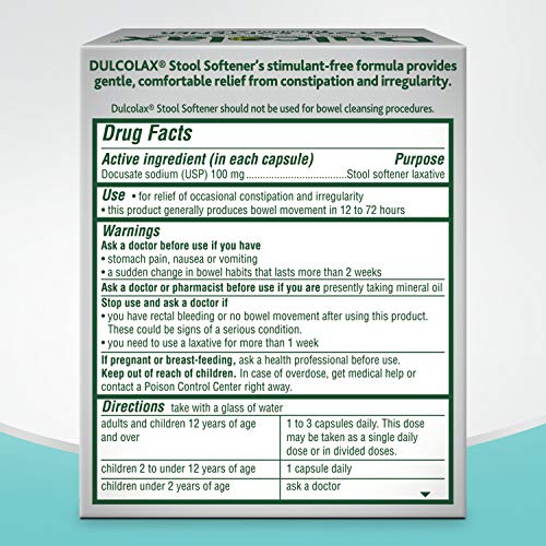 Dulcolax Gentle Relief Stool Softener Laxative, Docusate Sodium, 100Mg Liquid Gel Tablets, 100 Count #TOP1