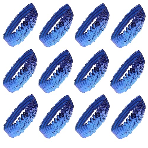 Kenz Laurenz 12 Sequin Headbands Elastic Stretch Sparkly Fashion Headband for Teens Girls Women Softball Pack Volleyball Basketball Dance Set Sports Teams Store (Blue)