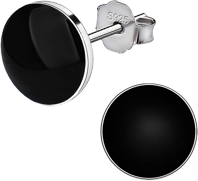 Meyiert 925 Sterling Silver Round Black Paint Stud Earrings SIZE: 8.5x8.5MM(with Gift Box)