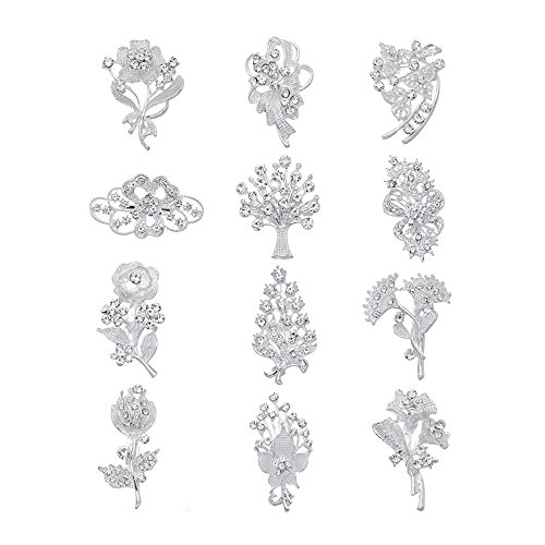 Danbihuabi 12 pcs Rhinestone Brooch for Women - Brooches Pins set (flower)