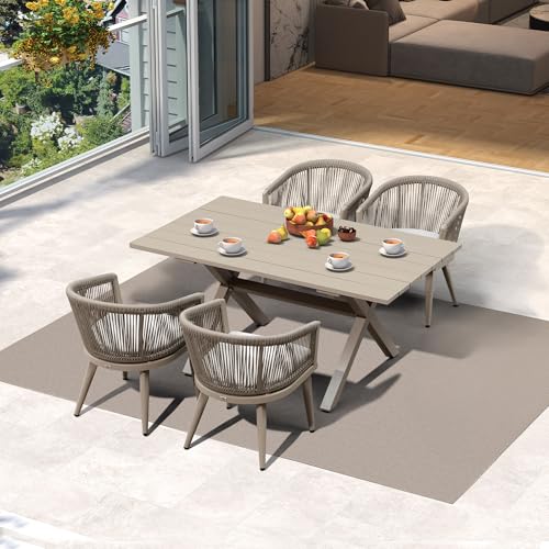 Image of PURPLE LEAF Outdoor Dining Set for 4 with Cushions PE Rattan Champagne