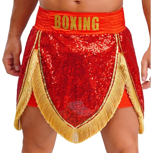 Kvysinly Pantalones cortos de boxeo Muay Thai Hombre Brillo Pantalones Cortos MMA Boxeo Entrenamiento Kickboxing Ropa de artes marciales, rojo, XXL
