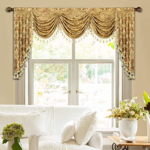 Loom and Mill Luxury Waterfall Valances for Windows, Elegant Jacquard