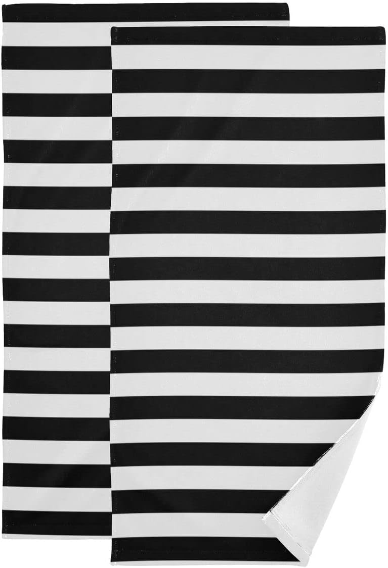 Black White Striped Hand Towels - Classic Black and White Stripe Towels Modern Simple Bath Hand Towels Absorbent Decorative Fingertip Towels for Bathroom Kitchen Gym 14 x 28 Inch, Set of 2