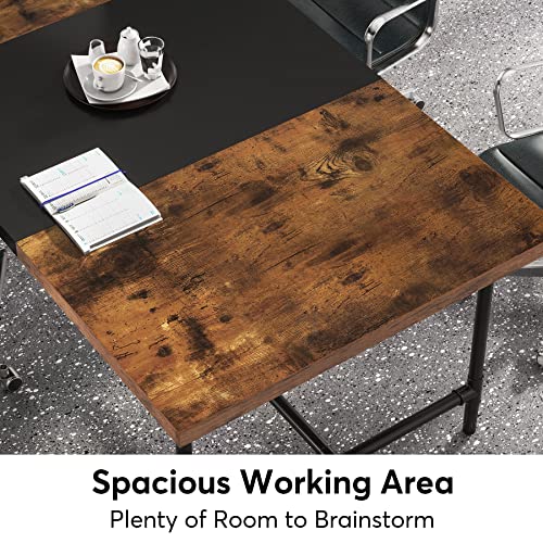 Tribesigns 6Ft Conference Table, 70.8" W X 35.4" D Meeting Table Conference Room Tables With Pipe Metal Frame, Rectangle Training Seminar Table Computer Desk With Splice Board For Home Office, Brown #TOP5