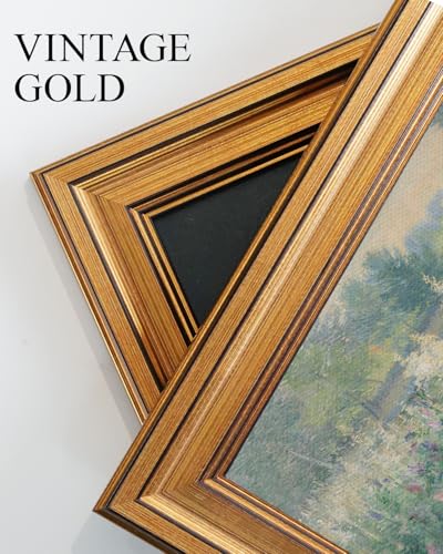 Image of VIYYIEA Vintage Gold Framed Wall Art for Living Room, Landscape Canvas Prints Home Decor, Oil Painting Picture, Bedroom Wall Decor Gifts for Friends or Family -【Canterbury Bells】-(16L x 12W)