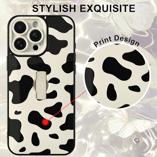 Image of for iPhone 15 Pro Max Case with Finger Strap Holder, Cute Cool Cow Print Pattern Design for Women Men, Shockproof Anti Scratch Hand Kickstand Protective Cover, White