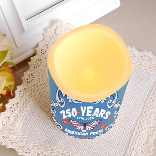 Image of 1776-2026 LED Candles 250th Anniversary Butterfly Pattern Battery Operated Flickering with Timer 4th of July American Pride Decor for Independence Day Living Room, 4 Pack